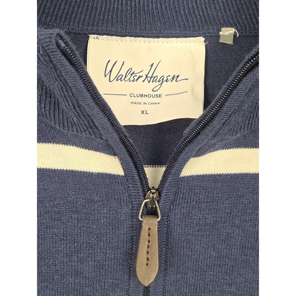 Walter Hagen 1/4 Zip Sweater Mens XL Navy Blue White Stripe Pullover‎ Golf NWOT - Picture 4 of 6